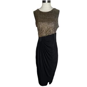 Enfocus Women Sleeveless Evening Dress Black and Gold Size 14W